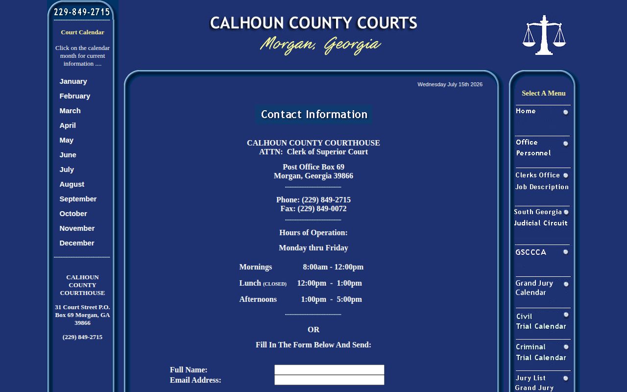 Calhoun County Clerk contact page for release-related court records