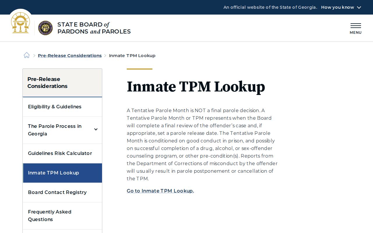 Georgia tentative parole month lookup guidance