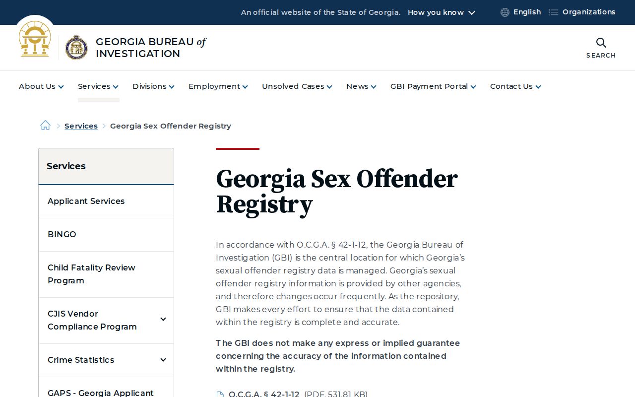 Georgia Bureau of Investigation sex offender registry service