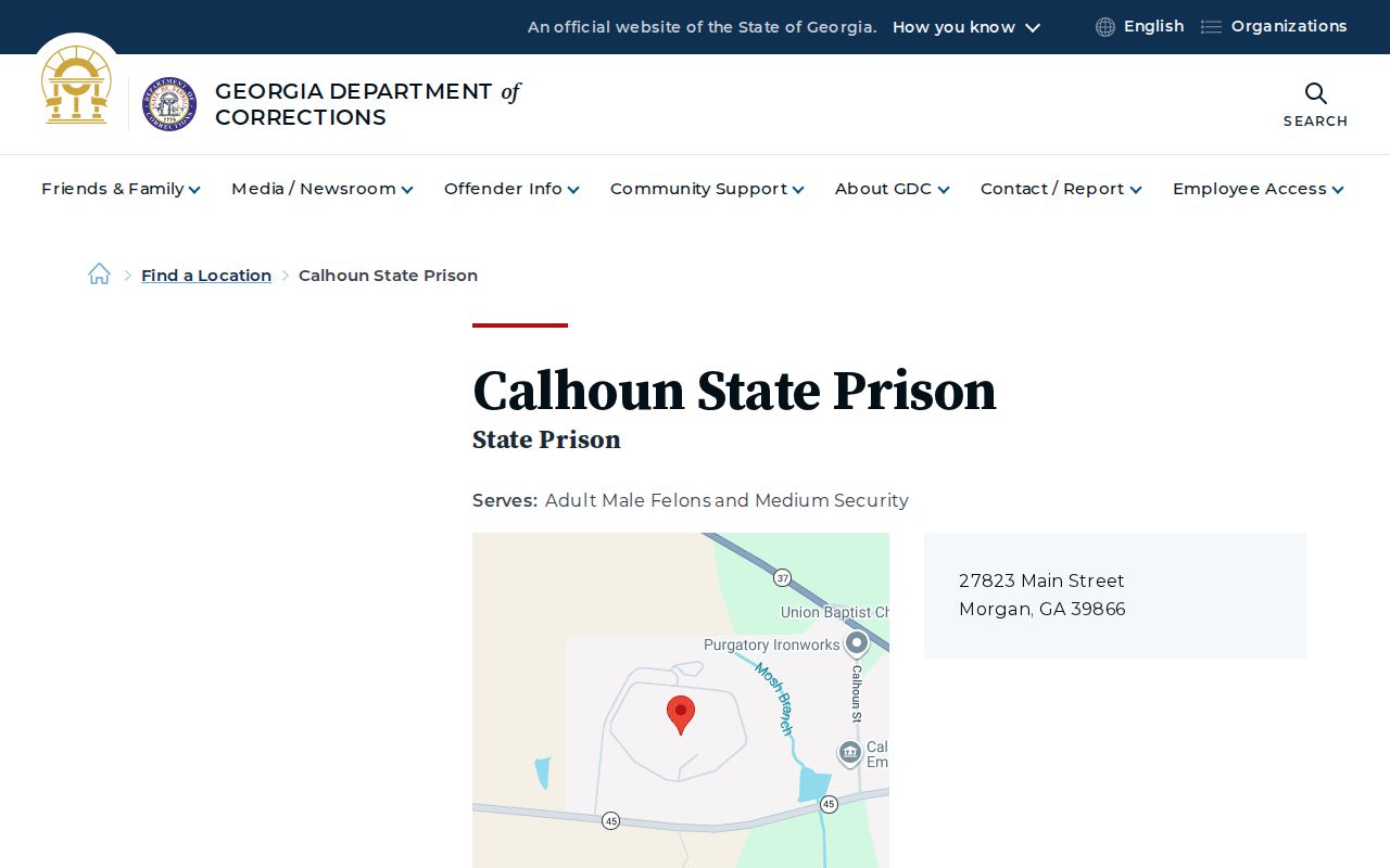 Official Georgia Department of Corrections page for Calhoun State Prison