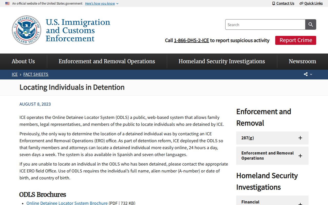 ICE guidance for locating individuals in immigration detention